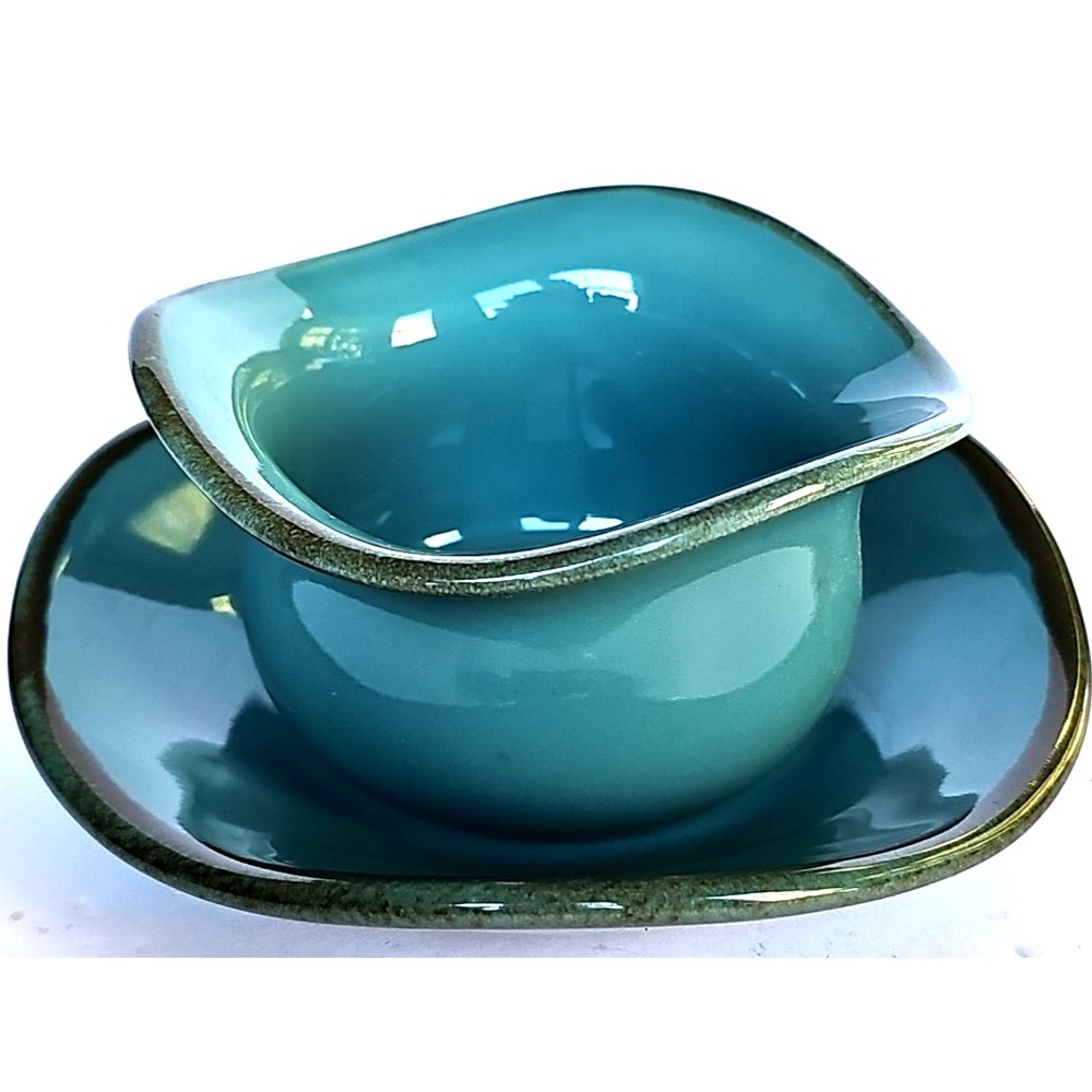 Southern Living‎ Tuscan Tidbit Bowl and Saucer Set Turquoise Teal Blue Aqua 1660